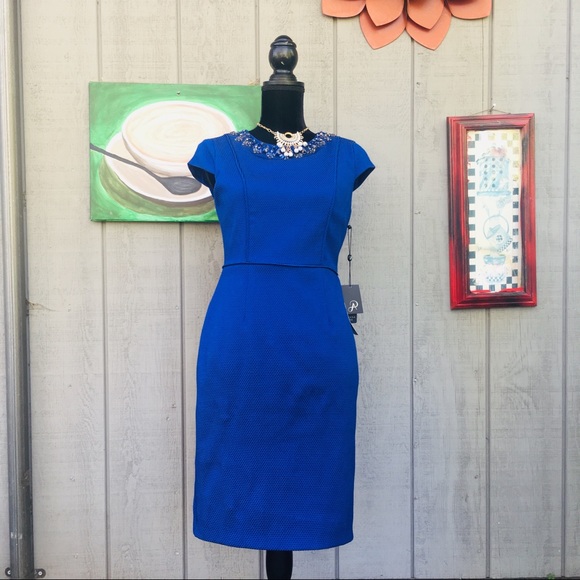Adrianna Papell Dresses & Skirts - Adrianna Pappell Blue Embellished Sheath Dress 6P
